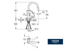 MEDIDAS MONOMANDO COCINA CONCETTO GROHE